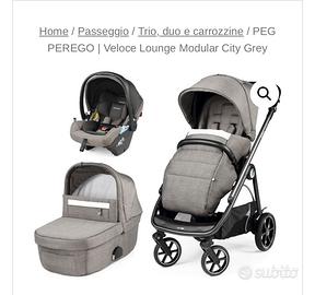 Trio Peg perego Veloce culla grande city grey