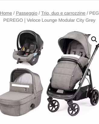 Trio Peg perego Veloce culla grande city grey