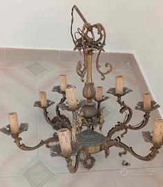 Lampadario vintage in ottone 9 bracci