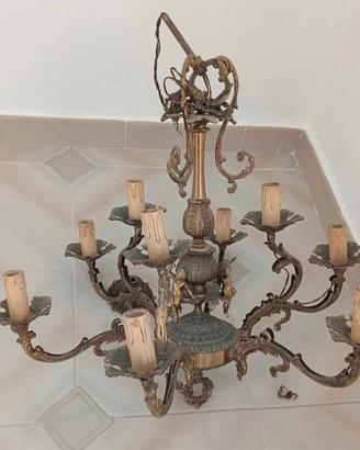 Lampadario vintage in ottone 9 bracci