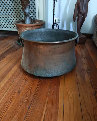  2 Antichi Paioli in Rame d'Epoca (45 e 40 cm)
