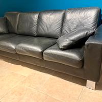 Divano in pelle nera, con due cuscini.