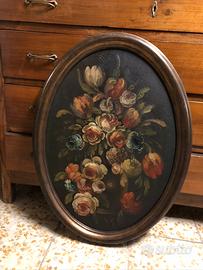 Quadro fiammingo ovale natura morta