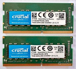 Kit RAM Crucial 32GB DDR4 SODIMM 2666MHz (2x16GB)