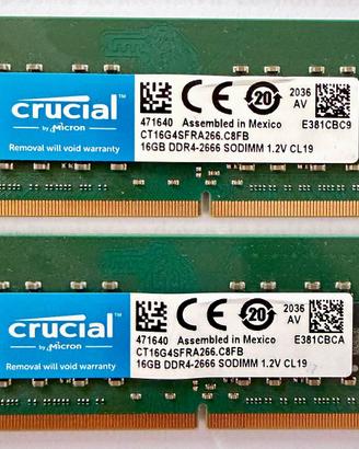 Kit RAM Crucial 32GB DDR4 SODIMM 2666MHz (2x16GB)