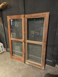 DOPPIA COPPIA DI FINESTRE VECCHIE  100 ANNI LARICE