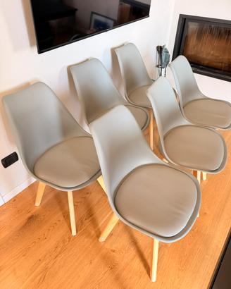 Set 6 sedie stile moderno grige e legno