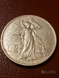 2 lire 1911 Argento Cinquantenario 