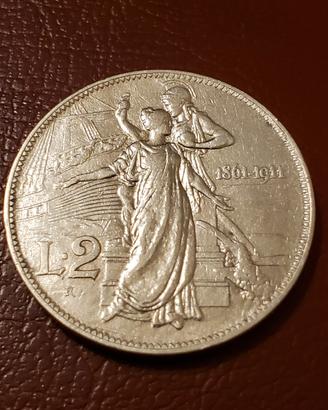 2 lire 1911 Argento Cinquantenario 