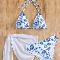 Set bikini floreale in tre pezzi