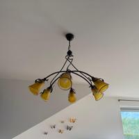 Lampadario e applique ferro battuto e vetro