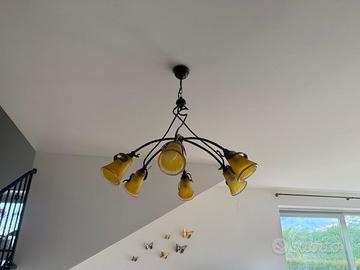 Lampadario e applique ferro battuto e vetro