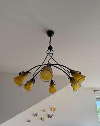 Lampadario e applique ferro battuto e vetro