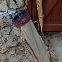 Sacca da golf in pelle, legno e tessuto anni 60/70