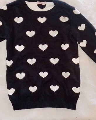 Maglione Nero a Cuori Bianchi - Stile Romantico