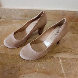 Scarpe con Tacco Beige/Rosa antico 37 di camoscio