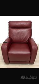 Poltrona relax in vera pelle bordeaux elettrica