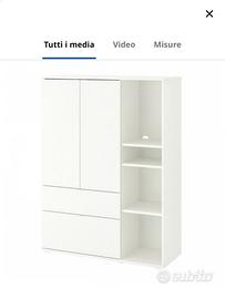 Mobile scaffale con due ante, due cassetti