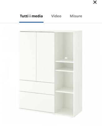 Mobile scaffale con due ante, due cassetti