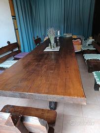 Tavolo  in legno massello 4 metri  con 6 panche
