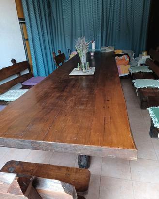Tavolo  in legno massello 4 metri  con 6 panche