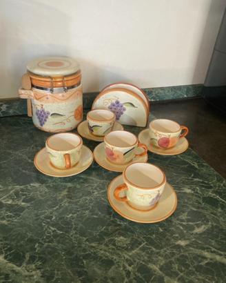 Servizio caffè rustico 5 tazzine ceramica mano
