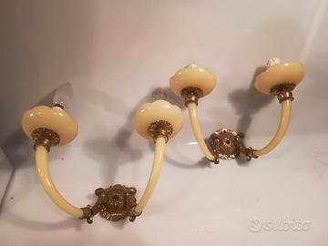 COPPIA DI APPLIQUES ART DECO IN OTTONE E VETRO SOF