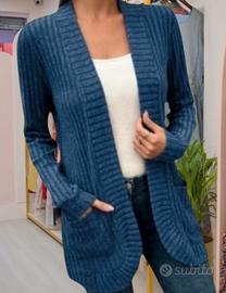 Cardigan a Tinta Unita con Tasche Da Donna