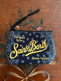 Pochette Saint Barth blu con scritta gialla