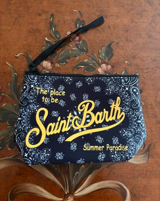 Pochette Saint Barth blu con scritta gialla