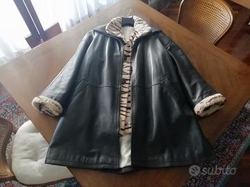Giaccone nero pelle + giacca vera pelliccia
