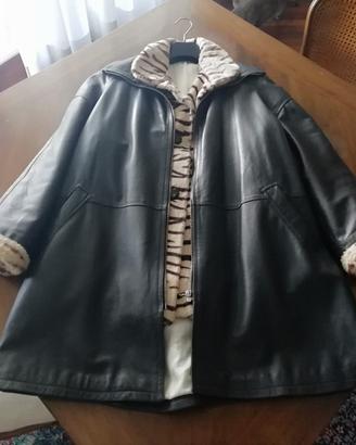 Giaccone nero pelle + giacca vera pelliccia