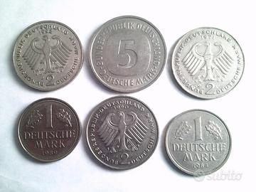 Lotto 6 monete tedesche 1 2 5 marchi