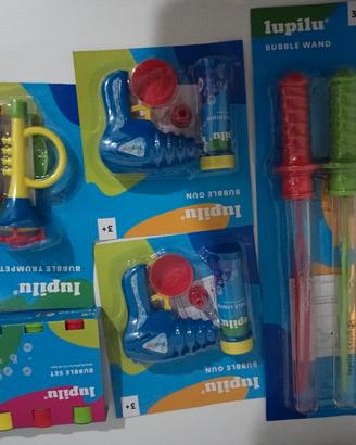 set 5 confezioni per bolle di sapone, tot 9 pezzi