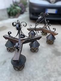 Coppia Lampadari Rustici Vintage in Legno