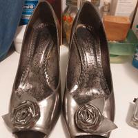 Decollete con Tacco Color Argento Made in Italy