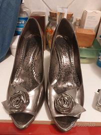 Decollete con Tacco Color Argento Made in Italy