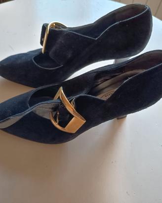 Scarpe mocassini con tacco in pelle nera anni '80