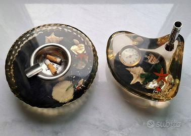 Set vintage da scrivania resina e conchiglie
