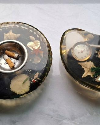 Set vintage da scrivania resina e conchiglie
