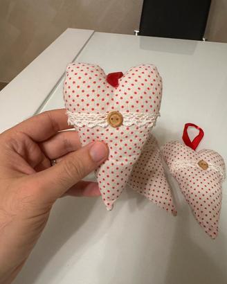 Set 3 Cuori Imbottiti in Stoffa Shabby Chic