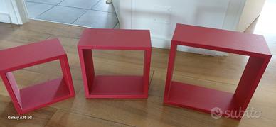 Set 3 mensole cubo rosse
