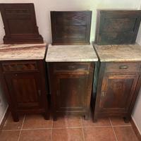 Tris di comodine vintage con ripiano in marmo
