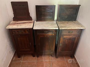 Tris di comodine vintage con ripiano in marmo