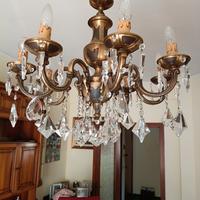 lampadario a gocce di cristallo a otto luci ottone