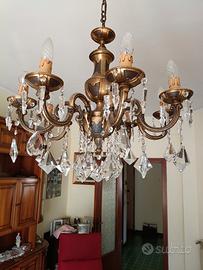 lampadario a gocce di cristallo a otto luci ottone