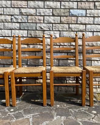 4 sedie legno massello con seduta in paglia