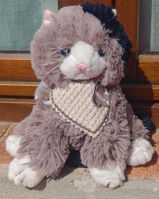 Peluche gattino grigio/nero con bavaglio/farfalla