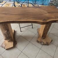 Tavolo scrittoio in quercia + sedia ferro battuto