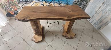 Tavolo scrittoio in quercia + sedia ferro battuto